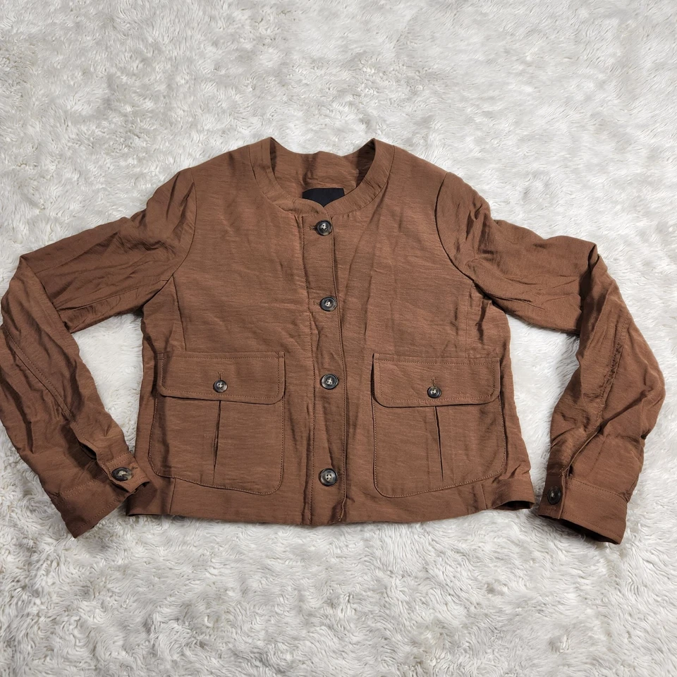 Top Banana Republic para mujer talla 0 marrón manga larga lengüeta enrollable abotonada K3 Foto 1 de 4