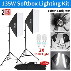 2×135W Softbox Lighting Kit Photography Continuous Soft Box Light Stand Studio - Picture 1 of 11
