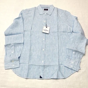Untuckit Women’s Sherry 100% Linen Blue/White Long Sleeve Shirt Size 4 Reg NWT - Picture 1 of 5