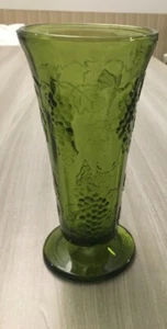  vintage glass olive green footed Leaf and grapevine 10in high - Picture 1 of 3