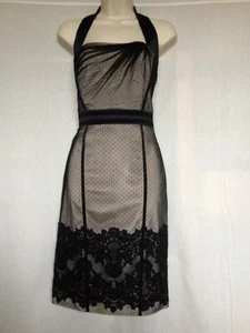 Stunning Karen Millen Black & Nude Lace Halter Neck Cocktail Dress Size 10 - Picture 1 of 8
