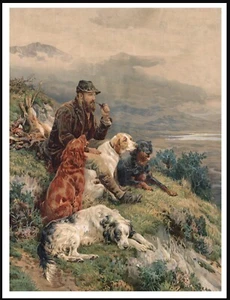 ENGLISH IRISH GORDON SETTER DOGS & GAMEKEEPER VINTAGE STYLE DOG ART PRINT POSTER - Picture 1 of 1