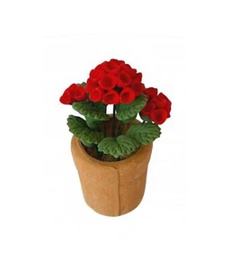 Dolls House Red Geraniums in a Terracotta Pot Miniature Garden Accessory 1:12 - Picture 1 of 8
