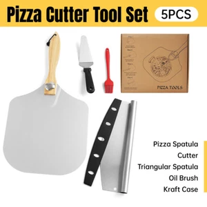 12Inch Aluminium Pizza Peel Set with Pizza Cutter and Wheel Baking Transfer Tool - Picture 1 of 15