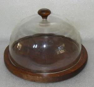 VTG Wooden Charcuterie Cheese Dessert Tray Round w/ Plastic Domed Wood Knob Lid - Picture 1 of 8