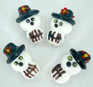 4 Handmade Lampwork Glass Spooky Snowmen Halloween Beads 23x14mm - Imagen 1 de 5