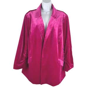 Skies Are Blue Open Front Velvet Blazer Jacket 2X Pink Ruched Sleeve CJ-2168 - Bild 1 von 11