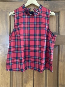 NWT JCrew Tartan Plaid Ruffle Neck Bow-Back Top Women’s Sz Large - Picture 1 of 6