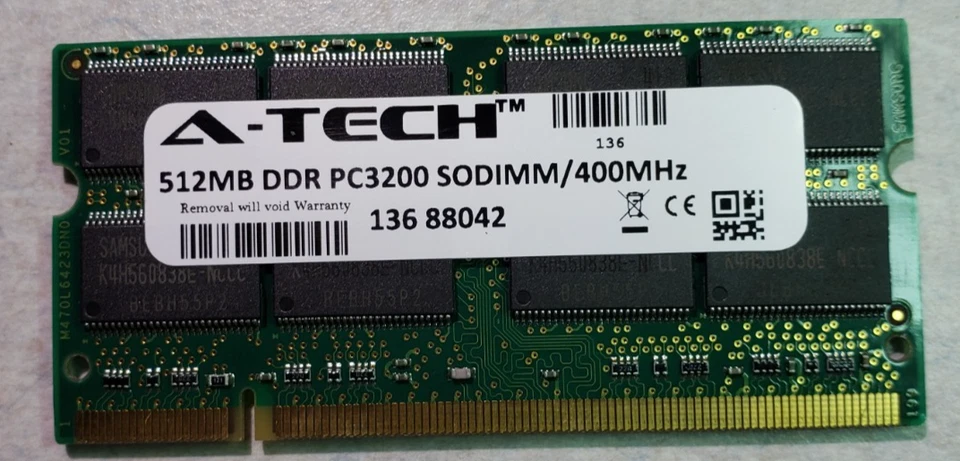 A-Tech 512Mb DDR PC3200 RAM module, 6521 AA 5514 L - Image 1 of 1
