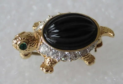 Broche carolee vintage - tortuga / tortuga - cabouchón negro y pedrería - firmado Foto 1 de 4