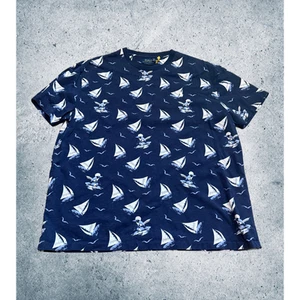Vintage Ralph Lauren Polo Sailboat Blue Shirt 1990s Hawaiian Tiki Short Sleeve L - Picture 1 of 7
