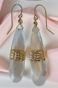 14K Gold Vintage ZB facettierte klare Quarz Briolette 2" Ohrhänger - Bild 1 von 8