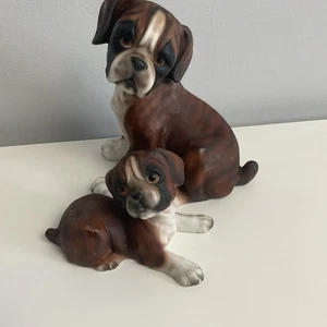 Vintage Keramik Boxer Hund und Welpe Figur Ornament braun Display Harvey Knox - Bild 1 von 12