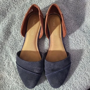 TOMS Ballerine Donna Blu Navy e Marrone A Punta Scarpe Jutti D'Orsay Taglia 9 - Foto 1 di 7