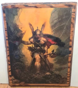 Vintage Frank Frazetta Dark Kingdom 1976 Druck auf lackiertem Holz 24x18" - Bild 1 von 4
