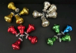 Lor Vtg Mini Glass Feather Tree Ornaments Bells Red Silver Gold Christmas Green - Picture 1 of 11