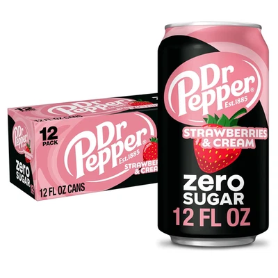 Dr Pepper Zero 草莓和奶油苏打水,12 液量盎司罐,12 包 — 第 1/4 张图片