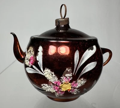 Tetera vintage vidrio recocido adorno de Navidad - Alemania - mica estampada Foto 1 de 4