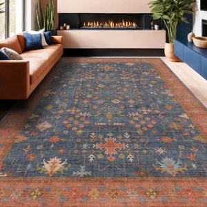Washable Navy Blue Living Room Rug, 8x10 Area Rug For Bedroom, Dining Room Ru... - Picture 1 of 8
