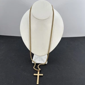 Goldfarbene Kreuz Halskette 15" Front Clip Kette Grobes Glied Christian - Bild 1 von 10