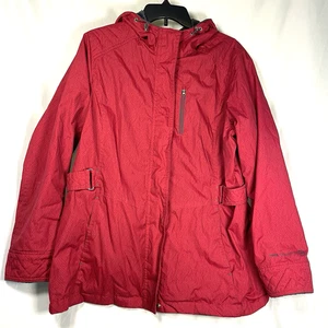 Free Country Womens Large Red/Gray Reversible Fleece Lined Jacket Hood Zip Cinch - Picture 1 of 10