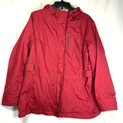 Free Country Womens Large Red/Gray Reversible Fleece Lined Jacket Hood Zip Cinch - Image 1 of 4