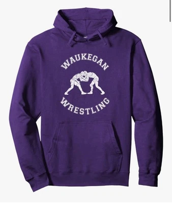 Waukegan Wrestling Distressed Retro Wrestler Pullover Hoodie purple size M - Image 1 of 4