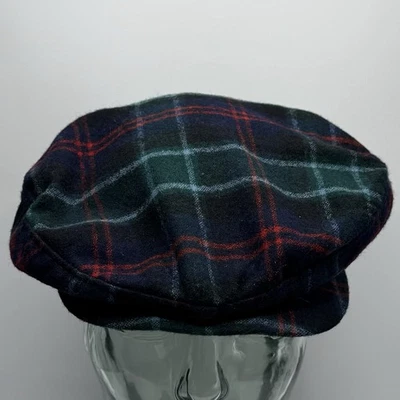 De Colección Pendleton Gorra de Newsboy Sombrero Plano 100% Lana Azul Marino Verde Rojo Cuadros M Foto 1 de 4