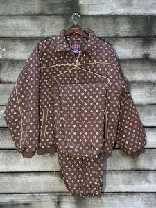 Veezo VTG Louis Vuitton Style Print Two Piece Suit Mens XXL / 38W MADE IN RUSSIA - Picture 1 of 24