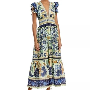 Farm Rio Ocean Tapestry Dress Anthropologie Flutter Sleeve Floral Size M - Picture 1 of 11