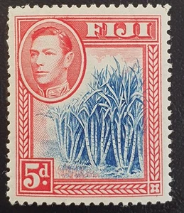 1938 Fiji 5d Stamp. KGVI. Blue & Red Issue. SG258. MNH. Very fine. - Picture 1 of 4