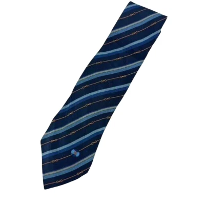 Gucci Men's 100% Silk Neck Tie Blue/Black Diagonal Stripes • Italy - Image 1 of 4