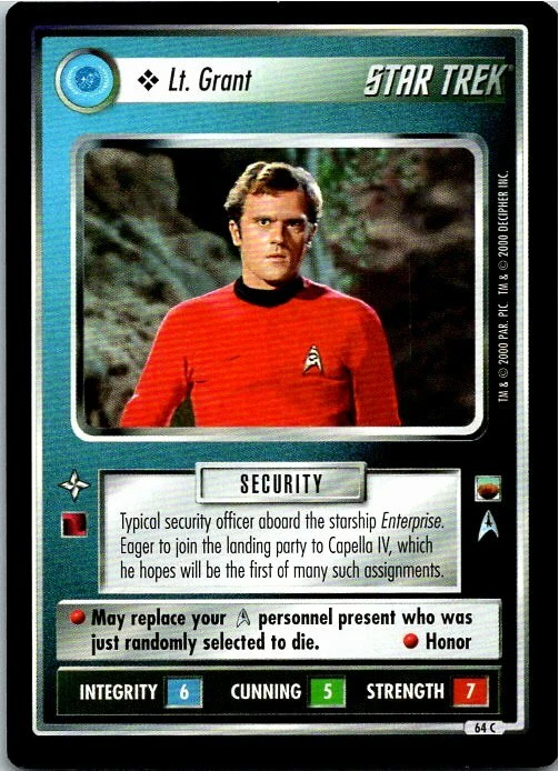 Star Trek The Trouble With Tribbles CCG Common Card #64C Lt. Grant  - Image 1 of 1