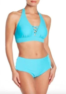 Nicole Miller türkis Studio hoch tailliert 2-teilig Bikini Badeanzug Größe 8 - Bild 1 von 2