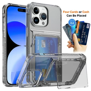 For iPhone 15 Pro 13 Pro Max 14 Transparent Wallet Card Slot Holder Case Cover - Picture 1 of 18