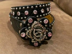 Nocona girls tooled leather bling belt - Picture 1 of 1