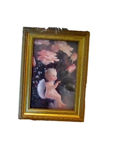 Angel w/roses, pastel pinks, gold frame 5 x 7" (pntry) - Picture 1 of 3