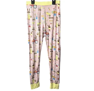 Little Sleepies Easter Bunny Pants 9 10 Pajama PJ Farm Pink Yellow Rabbit Chicks - Picture 1 of 6