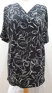 Ruth Langsford V Front & Back v neck top Black Abstract  Size Medium new QVC - Picture 1 of 4