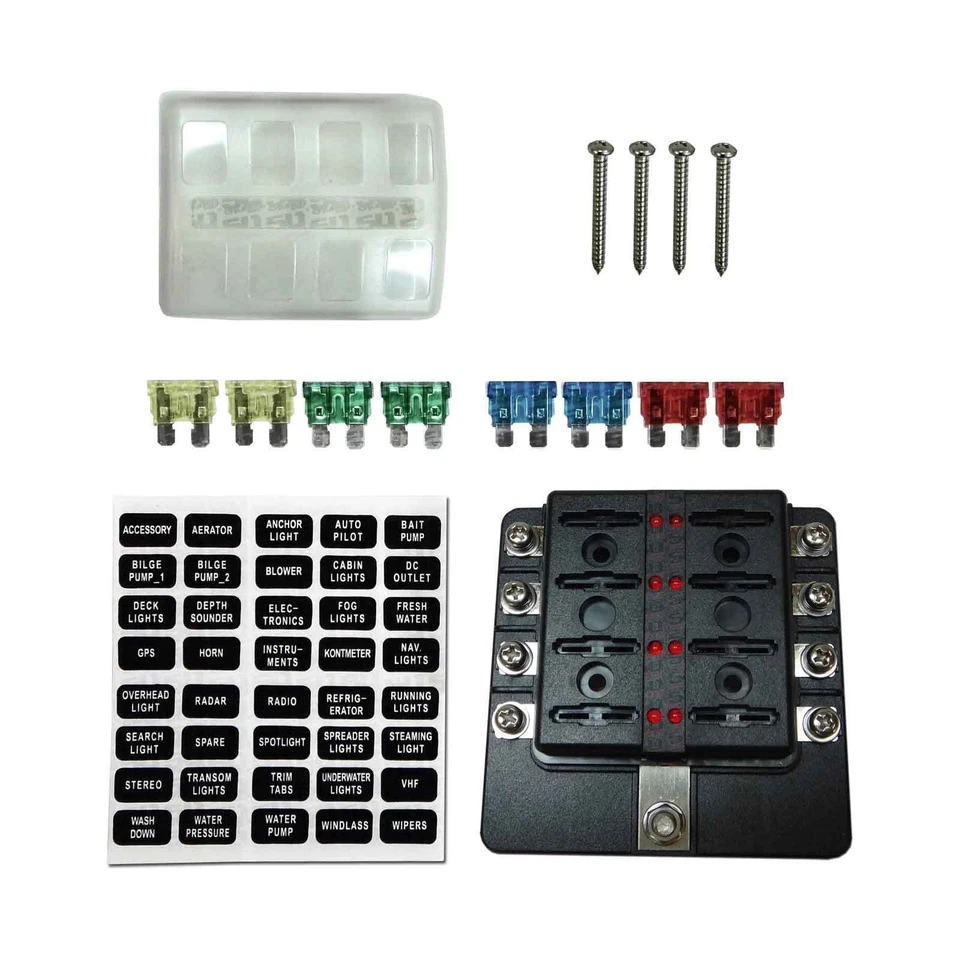8 Way LS Swap Auto Marine Car UTV 12V Blade Fuse Box Block Cover LED Indicator - Image 1 of 4