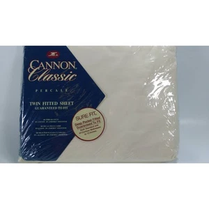 De Colección Cannon Clásico Percal Doble Sábana Ajustable Ajuste Seguro Bolsillo Profundo Crema Nuevo de Lote Antiguo - Imagen 1 de 4