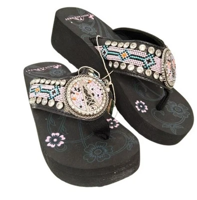 Montana West Flip-Flops Wm Size 7  Aztec Bead & Rhinestones (Retail $59.99) NIB - Image 1 of 4