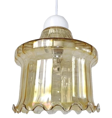 Pendant Hanging Light VENINI Amber Brown Glass Flower Mid Century Murano Opaline - Image 1 of 4
