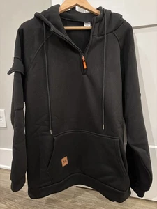 Alpha Killa schwarzer Hoodie Quarter Zip XXL Taschen an den Ärmeln NEU - Bild 1 von 14