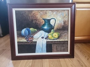 Vintage Signed Beaumont Oil on Canvas painting Still Life 29.5 ×25 - Picture 1 of 15