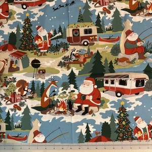 Alexander Henry Santa Goes Glamping Fabric 5/8 Yard+ (22”) Rare 2019 New - Picture 1 of 4