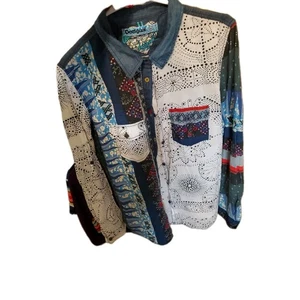 Desigual Hemd mit Knopfleiste und Kragen XXL 2XL Blumen Patchwork Taschen Art To Wear - Bild 1 von 14