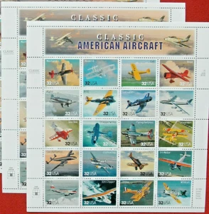Two Sheets x 20 = 40 of CLASSIC AMERICAN AIRCRAFT 32¢ US Stamps. USA Sc # 3142 - Picture 1 of 5