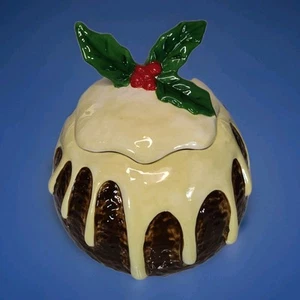 Vintage Cookie Jar Figgy Pudding with Holly Catherine Zeta Jones Holiday - Picture 1 of 17