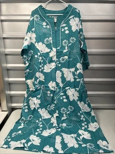 Anthony Richards Floral House Dress Lounger MuuMuu Hawaiian 2XL Teal - Picture 1 of 9